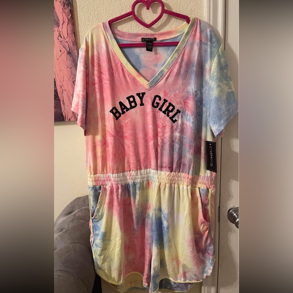 Plus Size Women’s colorful tie dye romper with pockets size 2X New